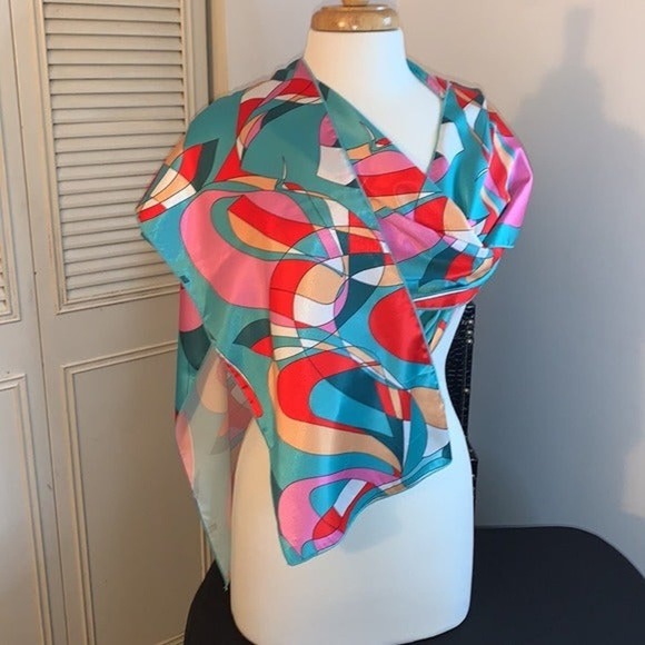 Long Colorful Abstract Bright Colors Scarves Wrap Neck Accent Shawl Chic Boho - Picture 6 of 6